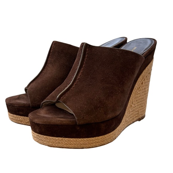 Michael Kors Collection Charlize Suede Wedge Mules Sandals Sz 9 / 39.5 - Picture 1 of 16